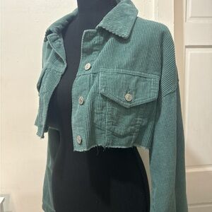 Green Corduroy Cropped Jacket
